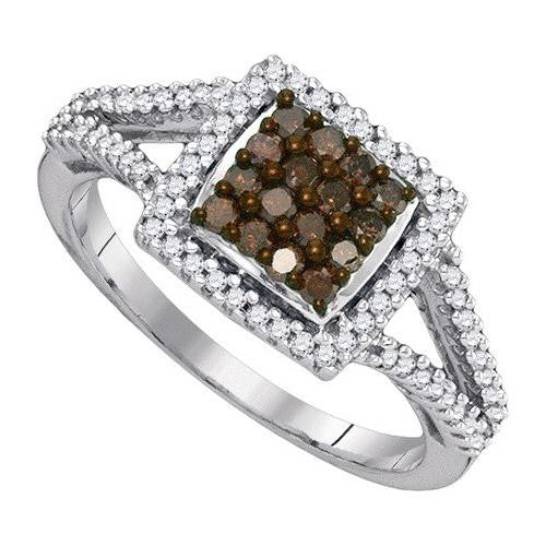 10KT White Gold 0.50CTW COGNAC DIAMOND FASHION RING