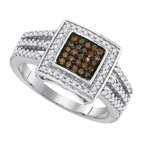 10KT White Gold 0.50CTW COGNAC DIAMOND MICRO-PAVE RING