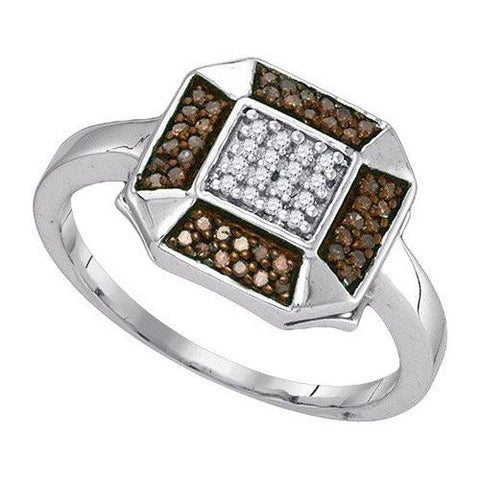 10KT White Gold 0.20CTW COGNAC DIAMOND FASHION RING