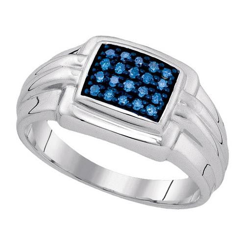 925 Sterling Silver White 0.25CTW-BLUE DIAMOND MENS RING