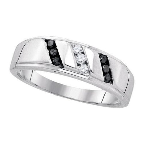 925 Sterling Silver White 0.25CTW-BLACK DIAMOND MENS RING