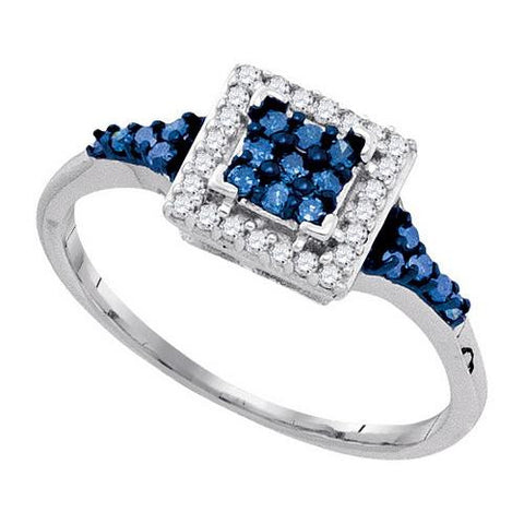 925 Sterling Silver White 0.30CTW-BLUE DIAMOND RING