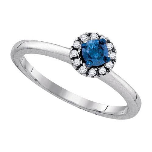 925 Sterling Silver White 0.25CTW-BLUE DIAMOND RING