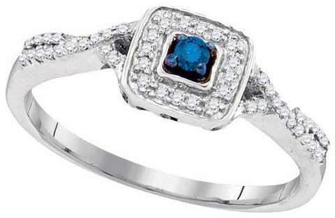 925 Sterling Silver White 0.16CTW BLUE DIAMOND FASHION RING