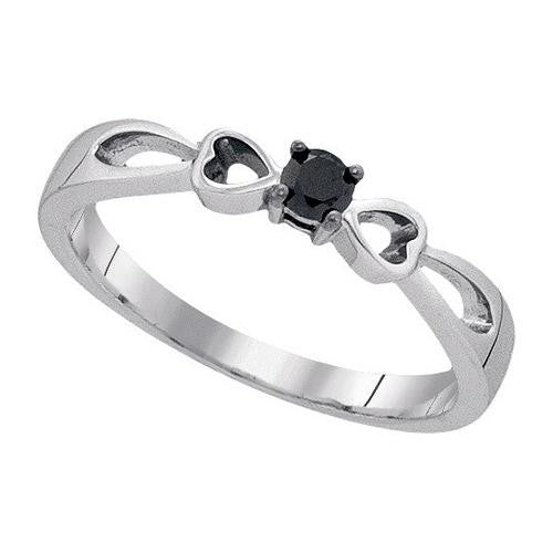 925 Sterling Silver White 0.10CTW BLACK DIAMOND FASHION RING