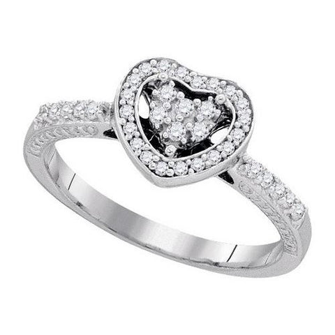 10KT White Gold 0.25CTW DIAMOND HEART RING