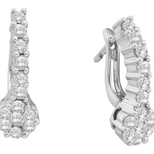 14K White-gold 1.00CTW ROUND DIAMOND LADIES FLOWER EARRINGS