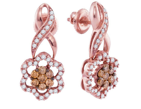 1 CTW-Diamond FLOWER BROWN EARRING