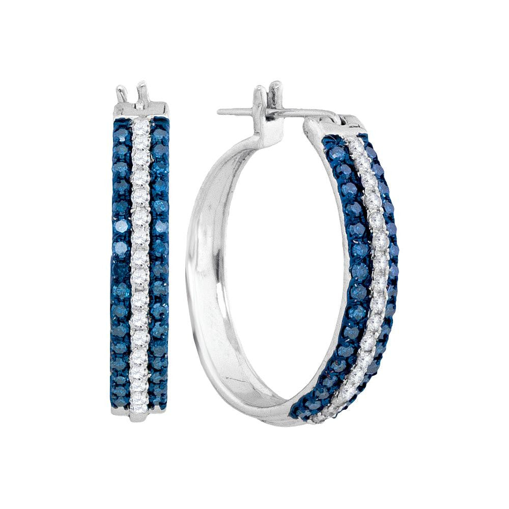 1 CTW-Diamond HOOPS BLUE EARRINGS