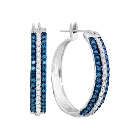 1 CTW-Diamond HOOPS BLUE EARRINGS