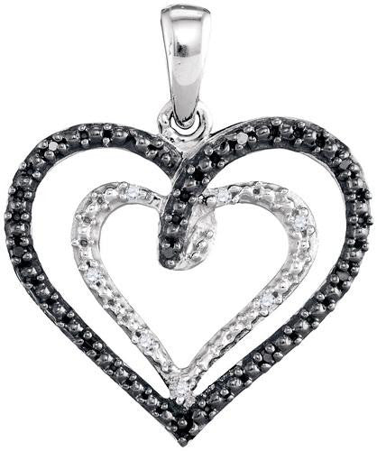 925 Sterling Silver White 0.05CTW BLACK DIAMOND FASHION PENDANT