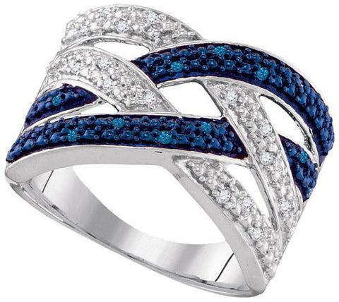 925 Sterling Silver White 0.10CTW BLUE DIAMOND FASHION RING