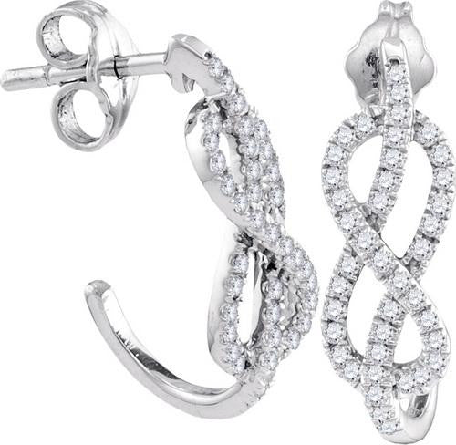 10KT White Gold 0.37CTW-Diamond FASHION HOOPS