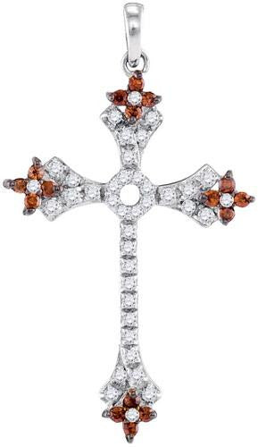 10KT White Gold 0.32CTW-Diamond CROSS PENDANT