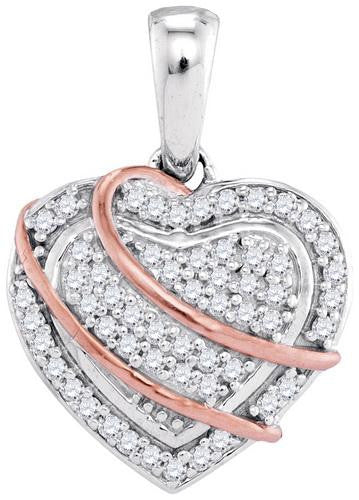 10KT White Gold Two Tone 0.15CTW-Diamond HEART PENDANT