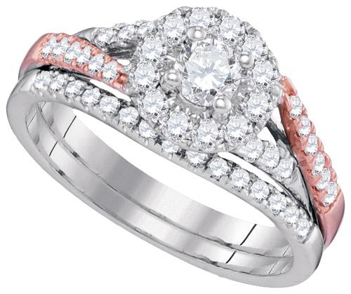 14KT White Gold Two Tone 1.01CTW-Diamond 0.40CT-CRD BRIDAL SET